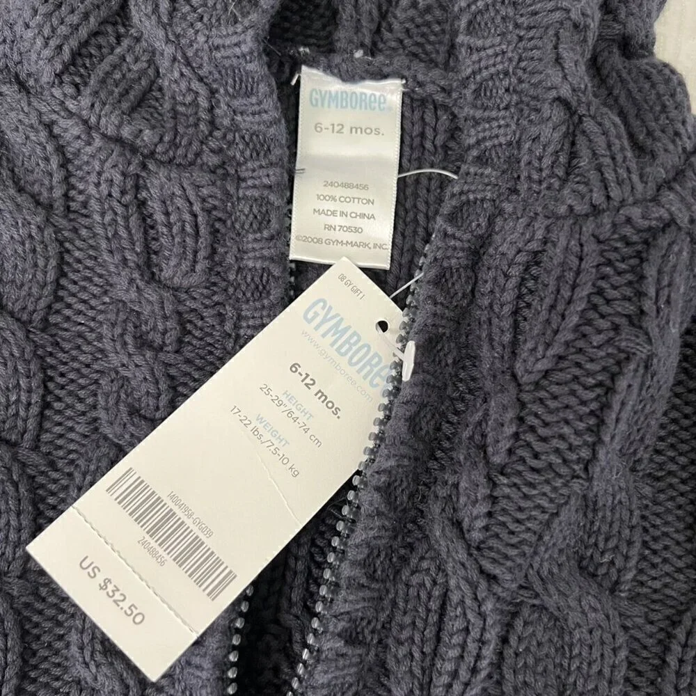 Gymboree Blue Cable Knit Cottage Zip Up Sweater Jacket